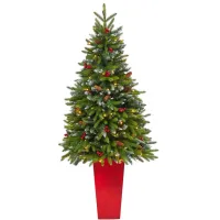 62" Pre-Lit Snow Tipped Portland Spruce Artificial Tree in Green by Bellanest