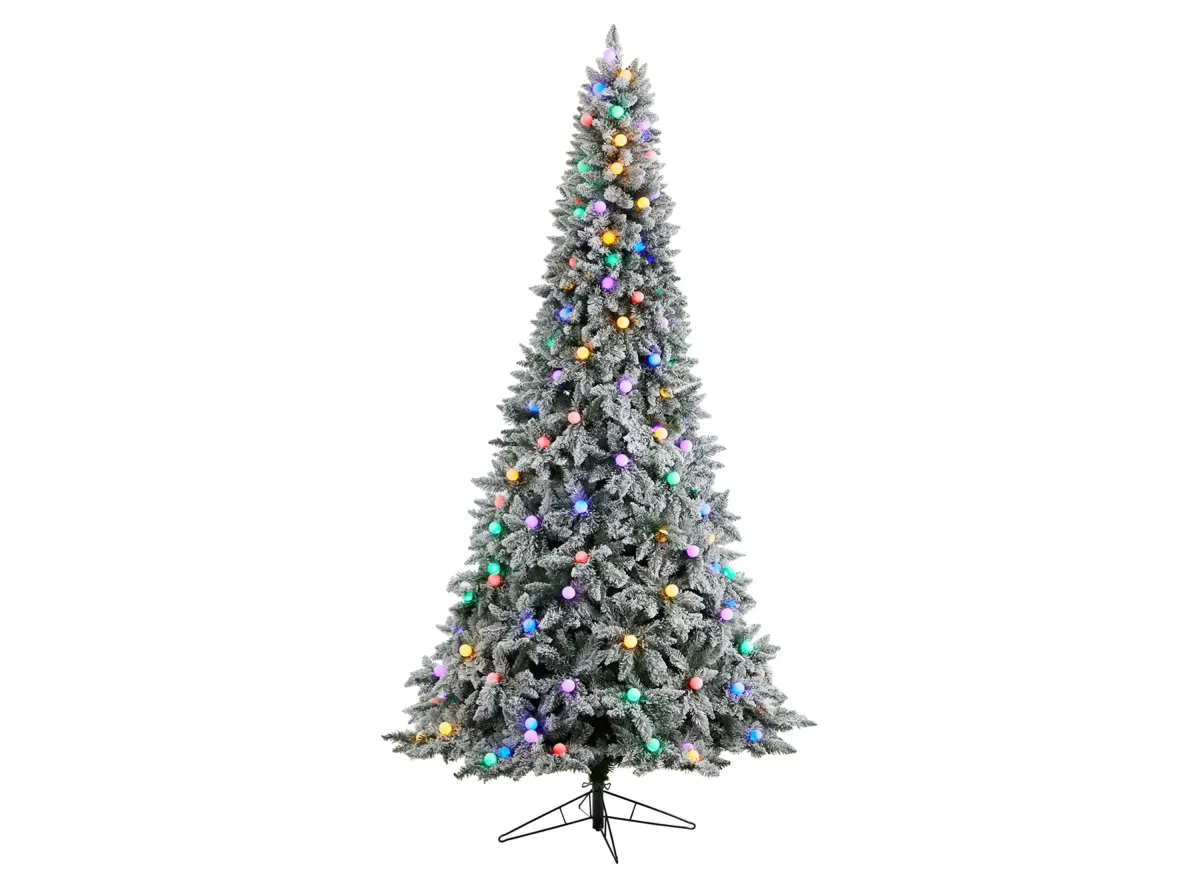 9.5' Pre-Lit Flocked British Columbia Mountain Fir Artificial Tree in Green by Bellanest