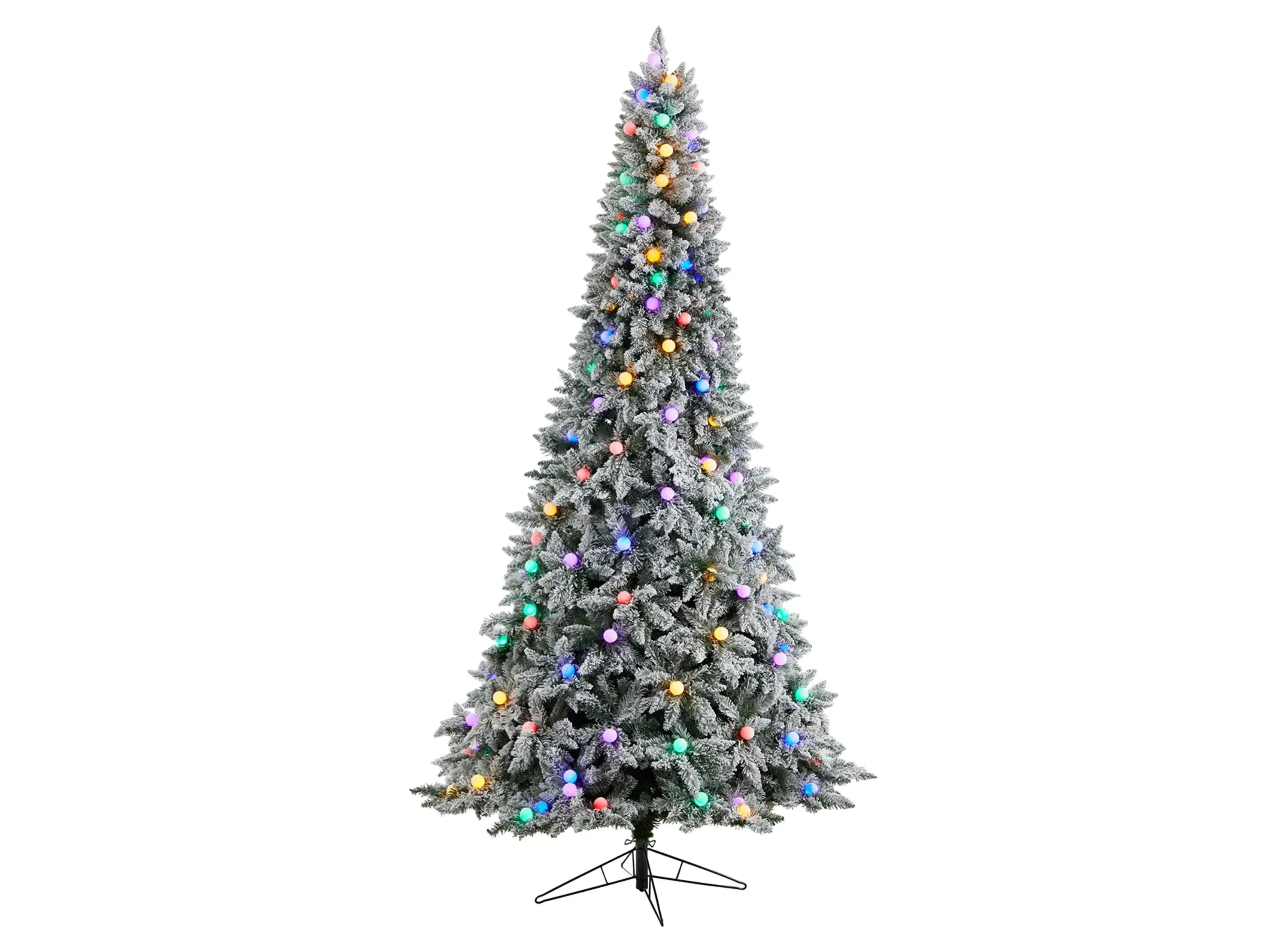 9.5' Pre-Lit Flocked British Columbia Mountain Fir Artificial Tree in Green by Bellanest