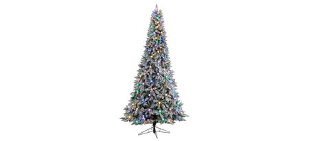 9.5' Pre-Lit Flocked British Columbia Mountain Fir Artificial Tree in Green by Bellanest