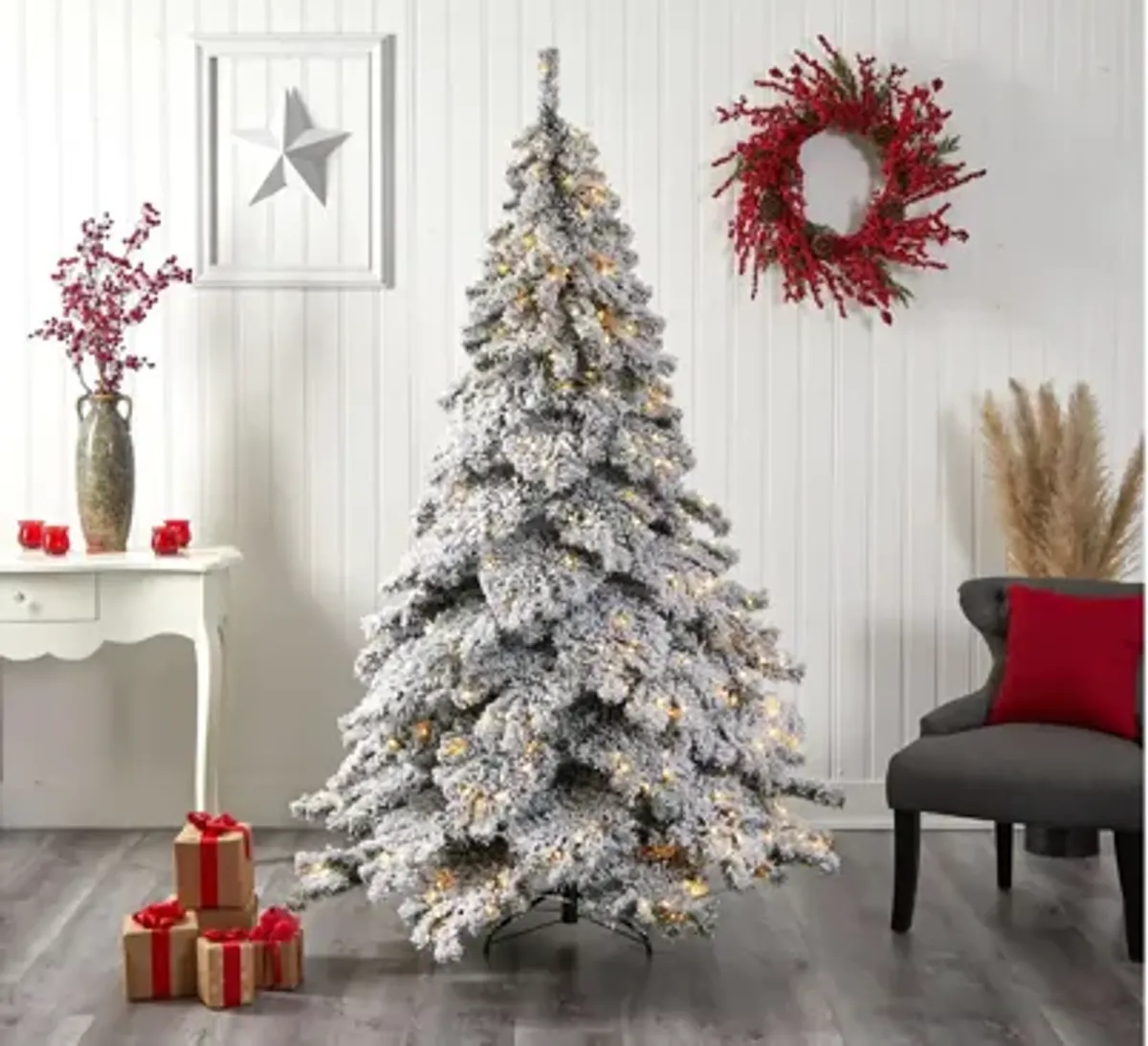 7' Pre-Lit Flocked Austria Fir Artificial Tree