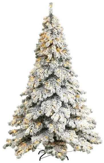 7' Pre-Lit Flocked Austria Fir Artificial Tree in Green by Bellanest