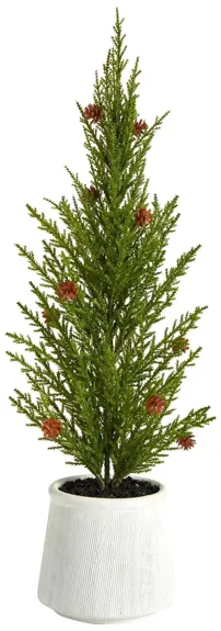 20" Cedar Pine Natural Look Artificial Tree in Green by Bellanest