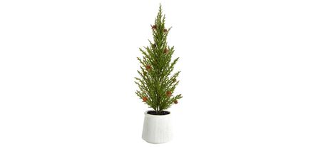 20" Cedar Pine Natural Look Artificial Tree in Green by Bellanest