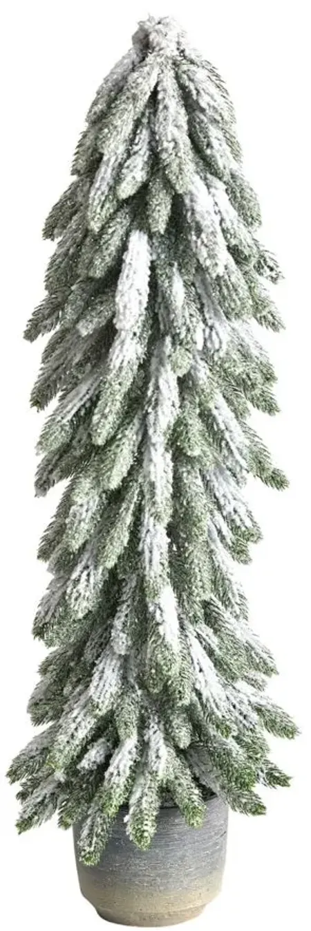 33" Flocked Artificial Tree in Decorative Planter in Green by Bellanest