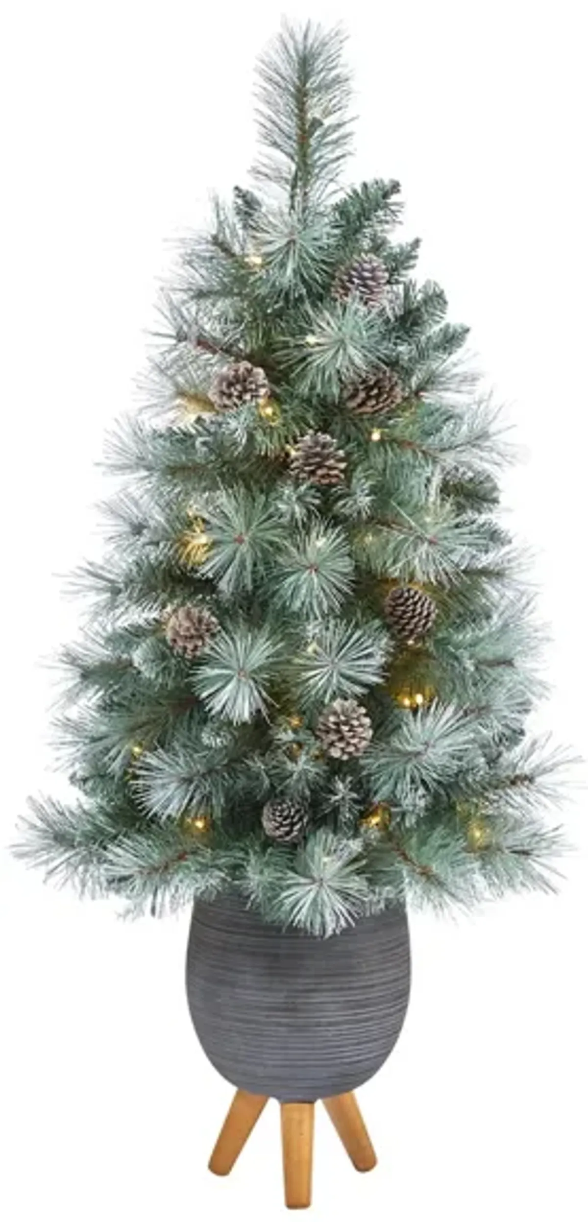 3.5' Pre-Lit Frosted Tip British Columbia Mountain Pine Artificial Tree in Green/White by Bellanest