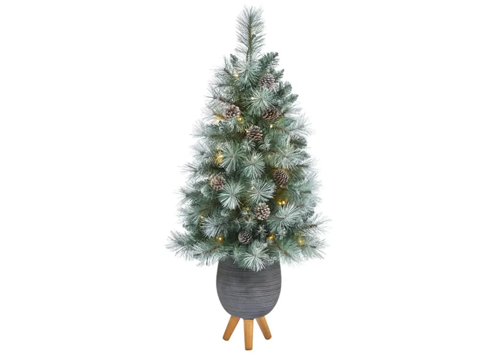 3.5' Pre-Lit Frosted Tip British Columbia Mountain Pine Artificial Tree in Green/White by Bellanest