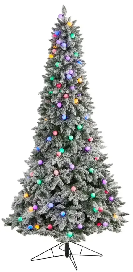8.5' Pre-Lit Flocked British Columbia Mountain Fir Artificial Tree in Green by Bellanest
