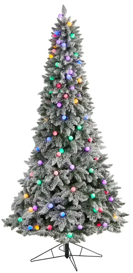 8.5' Pre-Lit Flocked British Columbia Mountain Fir Artificial Tree in Green by Bellanest
