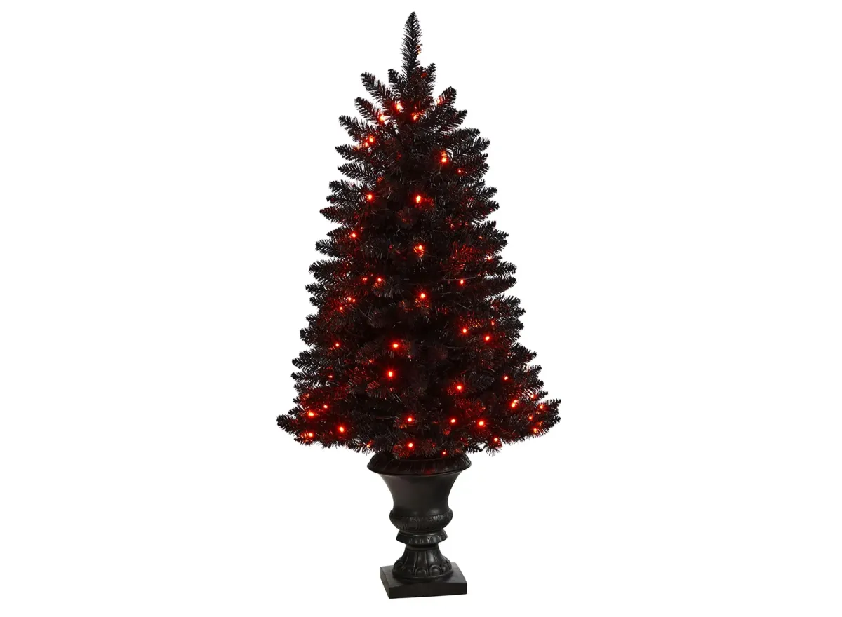 4' Pre-Lit Black Halloween Artificial Tree in Urn in Black by Bellanest