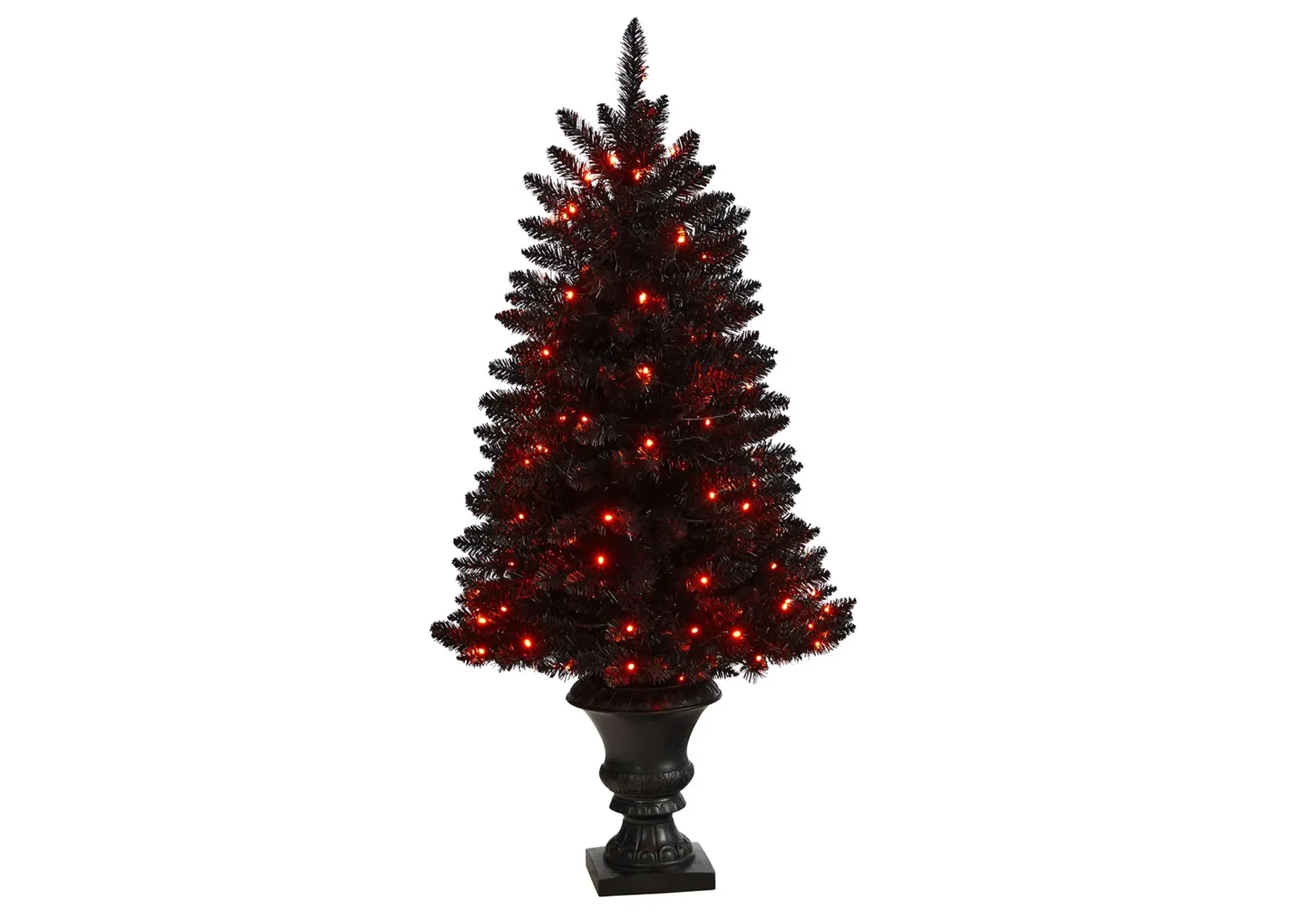 4' Pre-Lit Black Halloween Artificial Tree in Urn in Black by Bellanest