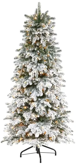 6' Pre-Lit Flocked North Carolina Fir Artificial Tree in Green by Bellanest