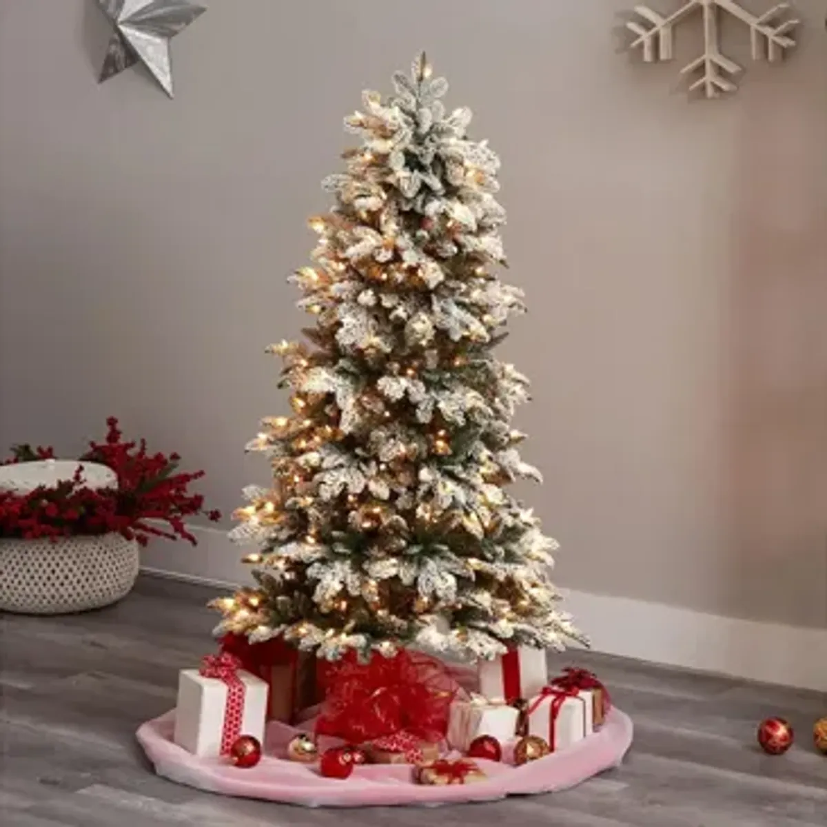 5' Pre-Lit Flocked North Carolina Fir Artificial Tree