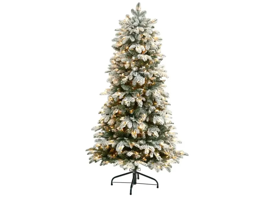 5' Pre-Lit Flocked North Carolina Fir Artificial Tree in Green by Bellanest