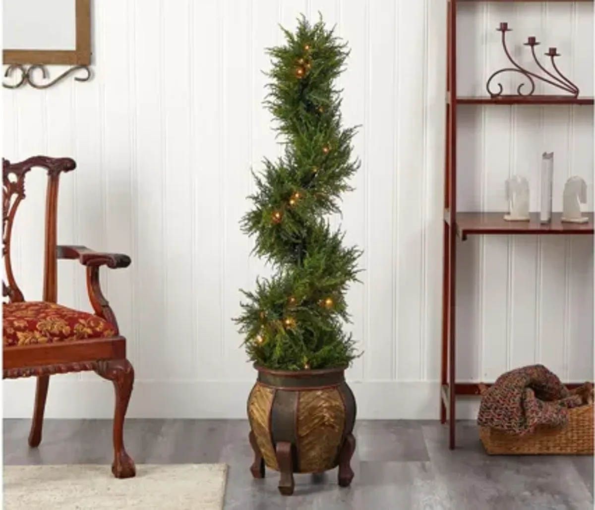 4.5' Pre-Lit Spiral Cypress Artificial Tree