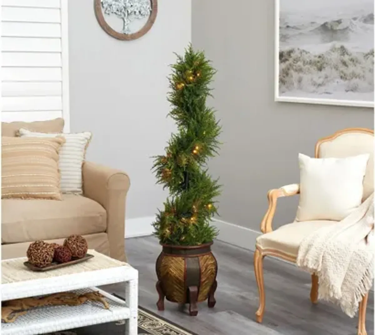 4.5' Pre-Lit Spiral Cypress Artificial Tree