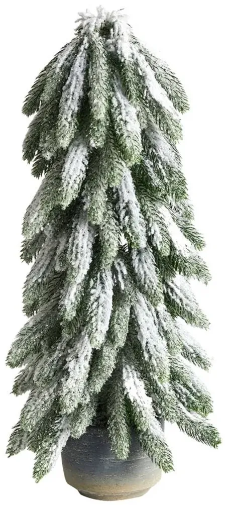 21" Flocked Artificial Tree in Decorative Planter in Green by Bellanest