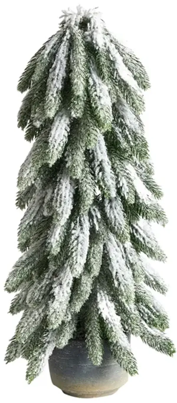 21" Flocked Artificial Tree in Decorative Planter