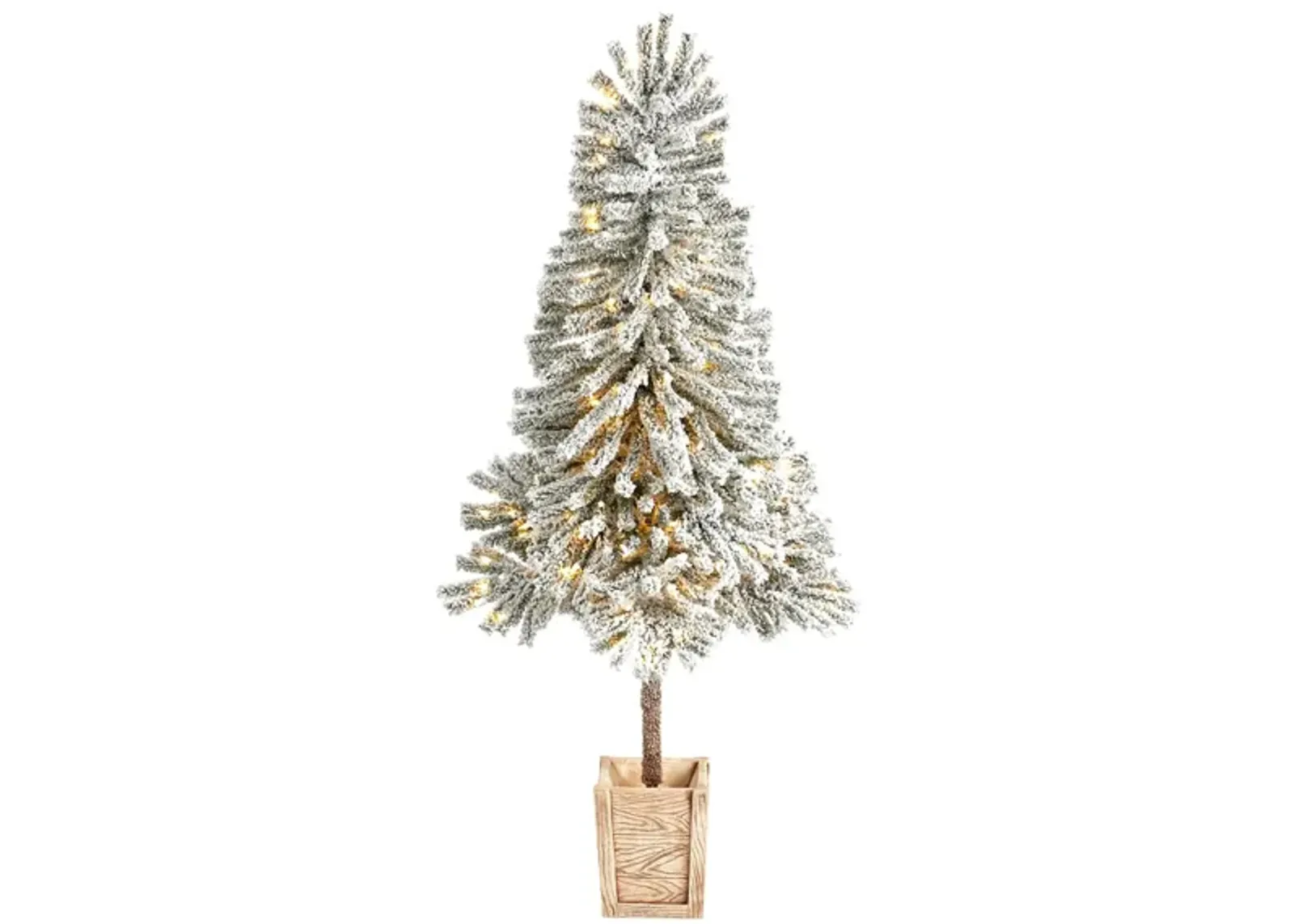 5' Pre-Lit Winter Flocked Leaning Artificial Tree in Green by Bellanest