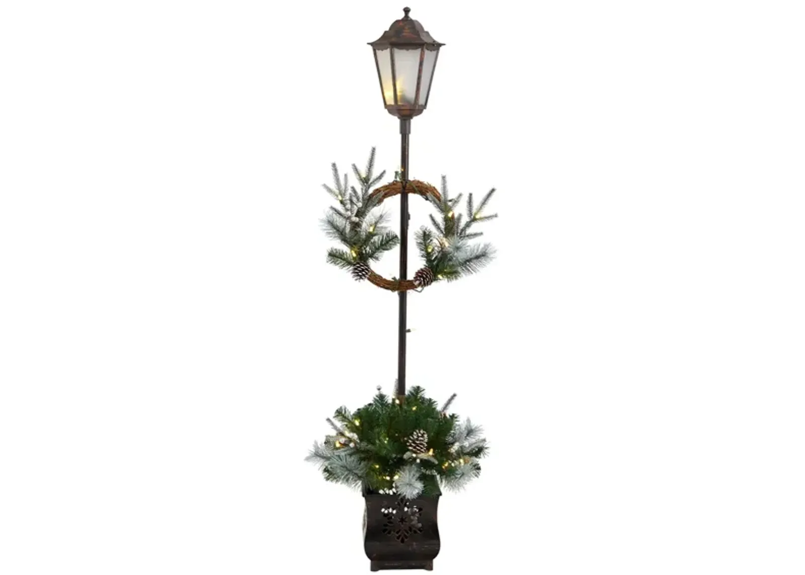 5' Holiday Pre-Lit Decorated Lamp Post with Artificial Holiday Greenery in Green by Bellanest