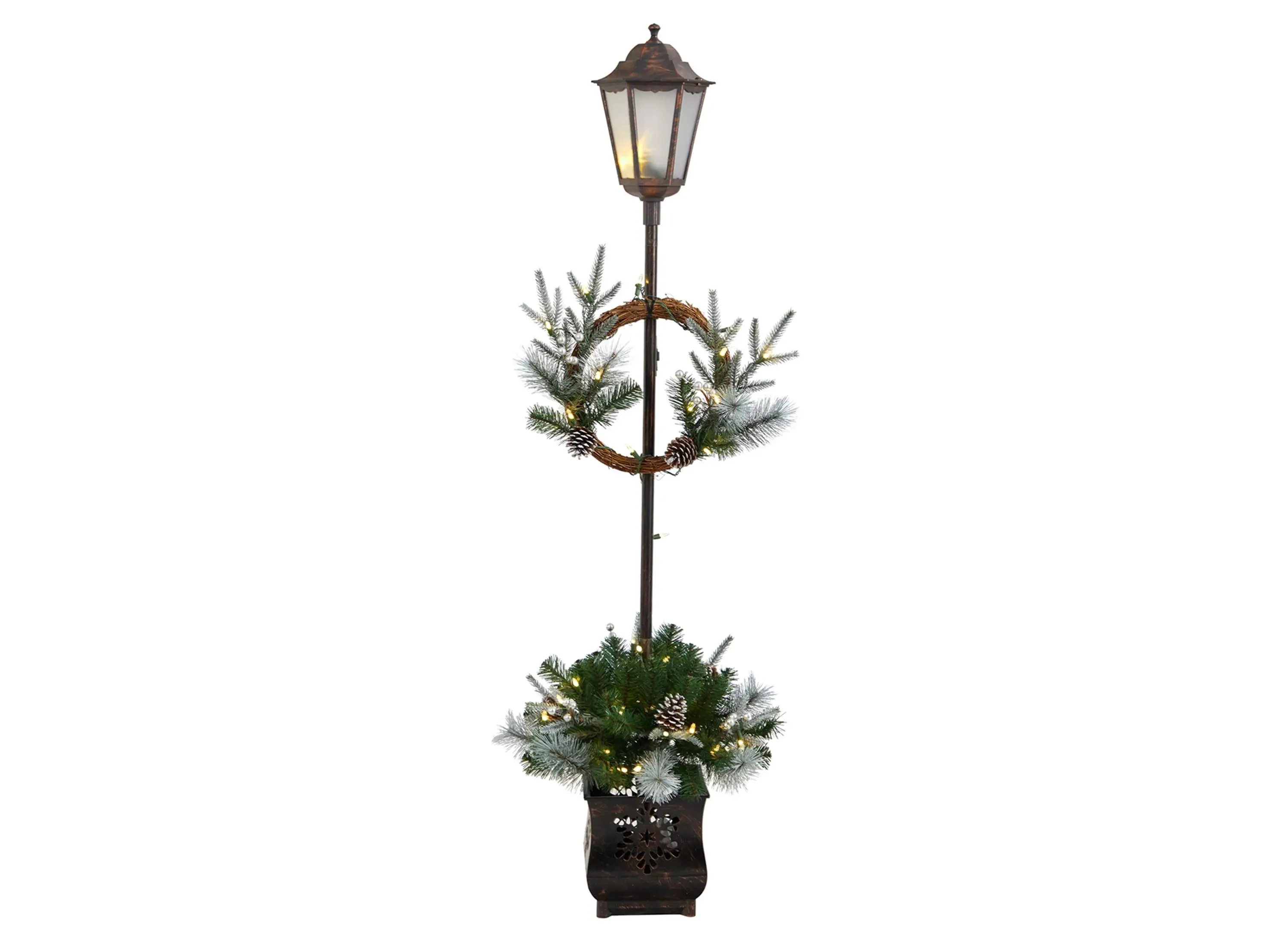 5' Holiday Pre-Lit Decorated Lamp Post with Artificial Holiday Greenery in Green by Bellanest