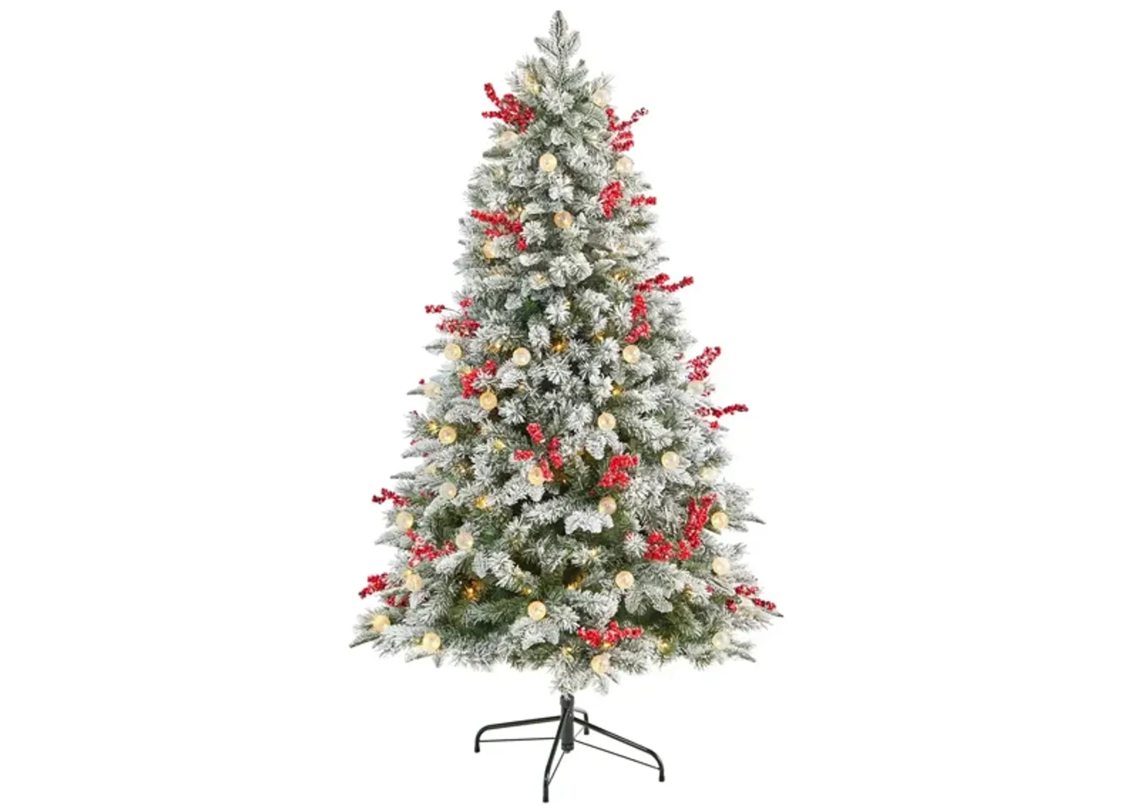 6' Pre-Lit Snow Tipped Norwegian Fir Artificial Tree in Green by Bellanest