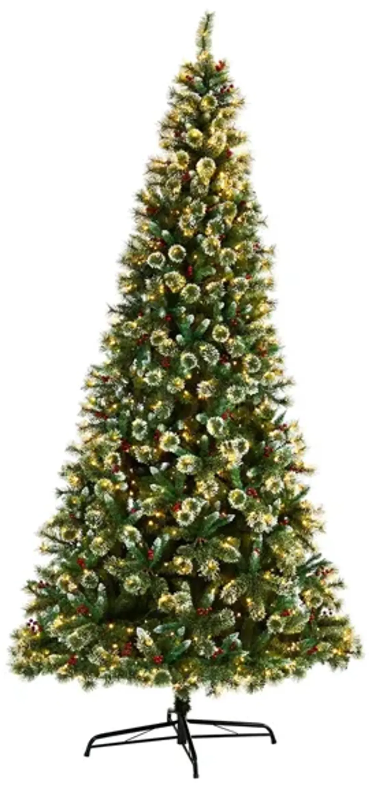 10' Pre-Lit Frosted Swiss Pine Artificial Tree in Green by Bellanest