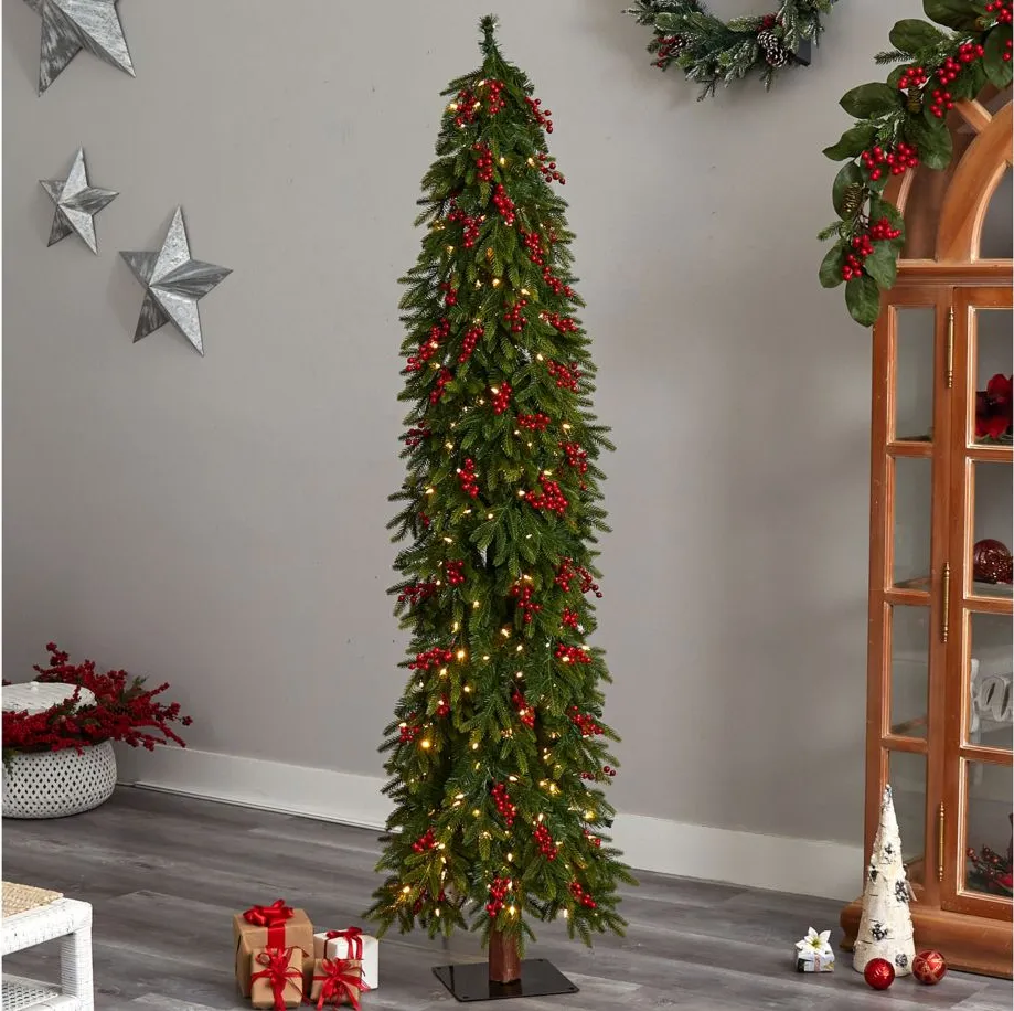 7' Pre-Lit Victoria Fir Artificial Tree in Green by Bellanest