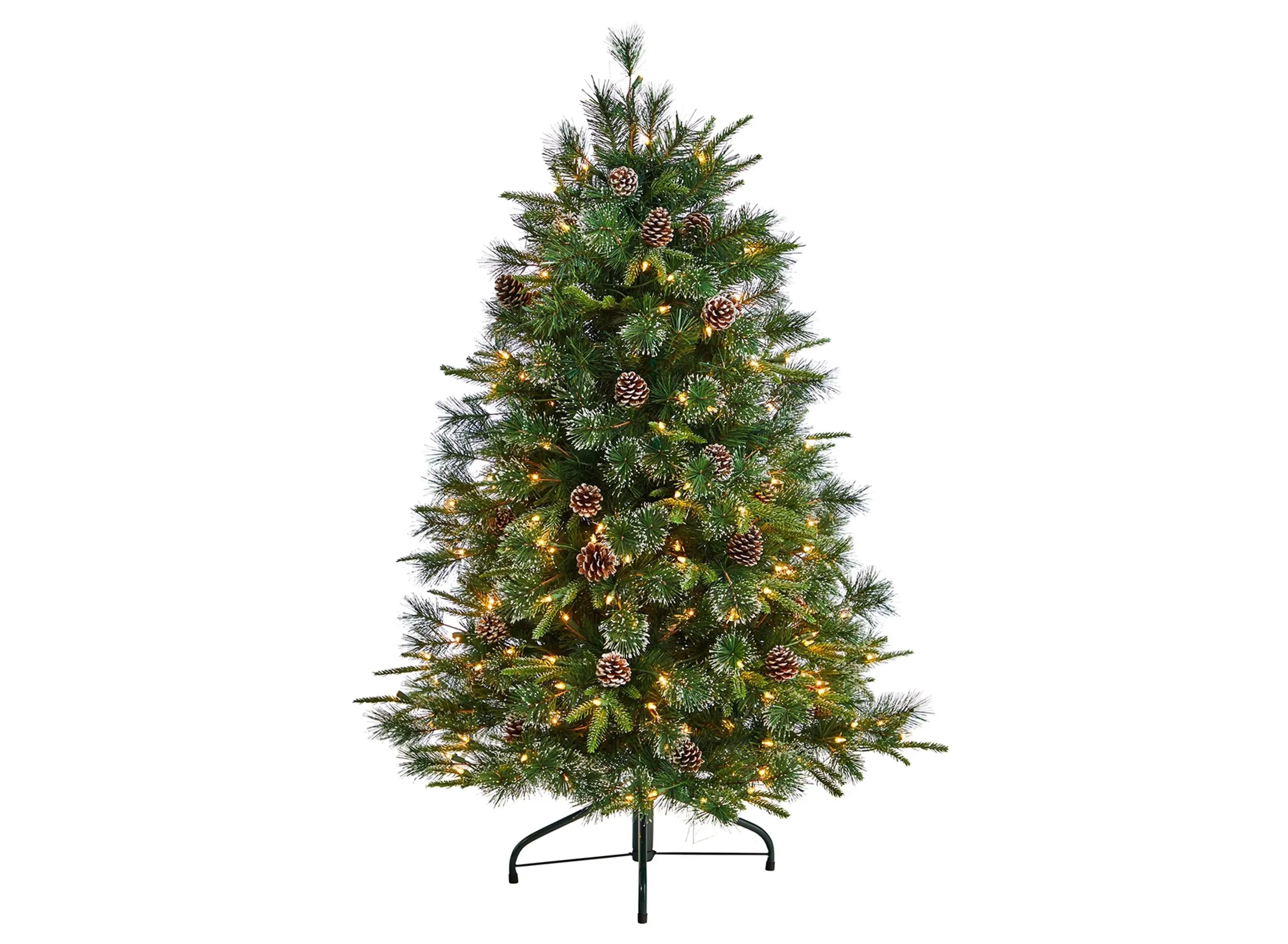 5' Pre-Lit Snowed Tipped Clermont Mixed Pine Artificial Tree in Green by Bellanest