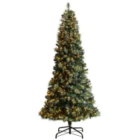 9' Pre-Lit Frosted Tip British Columbia Mountain Pine Artificial Tree in Green by Bellanest