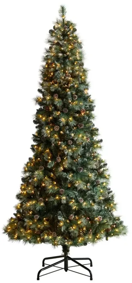 9' Pre-Lit Frosted Tip British Columbia Mountain Pine Artificial Tree in Green by Bellanest