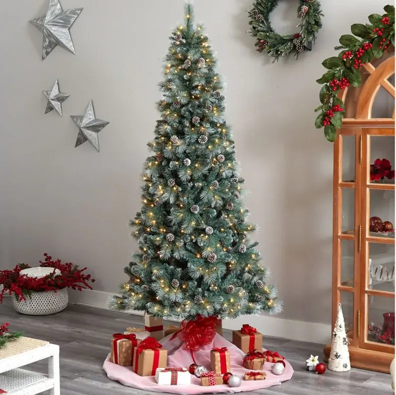 8' Pre-Lit Frosted Tip British Columbia Mountain Pine Artificial Tree in Green by Bellanest