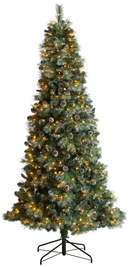 8' Pre-Lit Frosted Tip British Columbia Mountain Pine Artificial Tree in Green by Bellanest