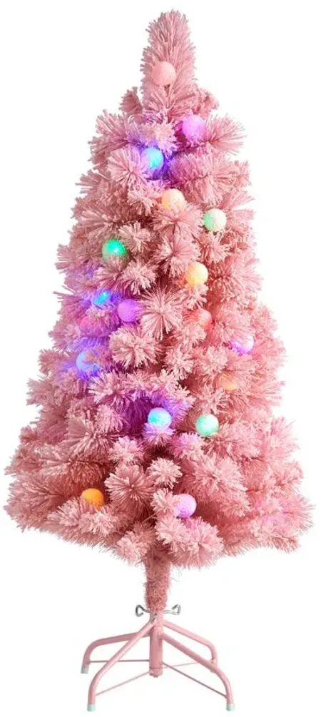 4' Pre-Lit Holiday Frosted Pink Cashmere Artificial Tree in Pink by Bellanest