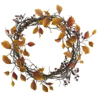 19" Leaf and Twig Artificial Wreath in Orange by Bellanest
