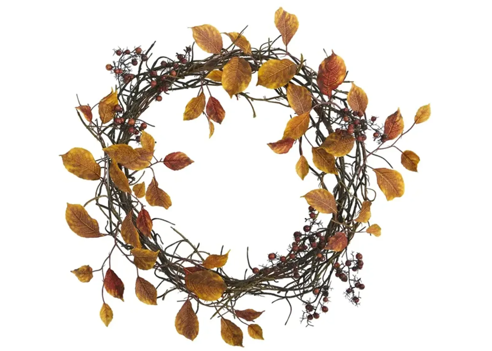 19" Leaf and Twig Artificial Wreath in Orange by Bellanest