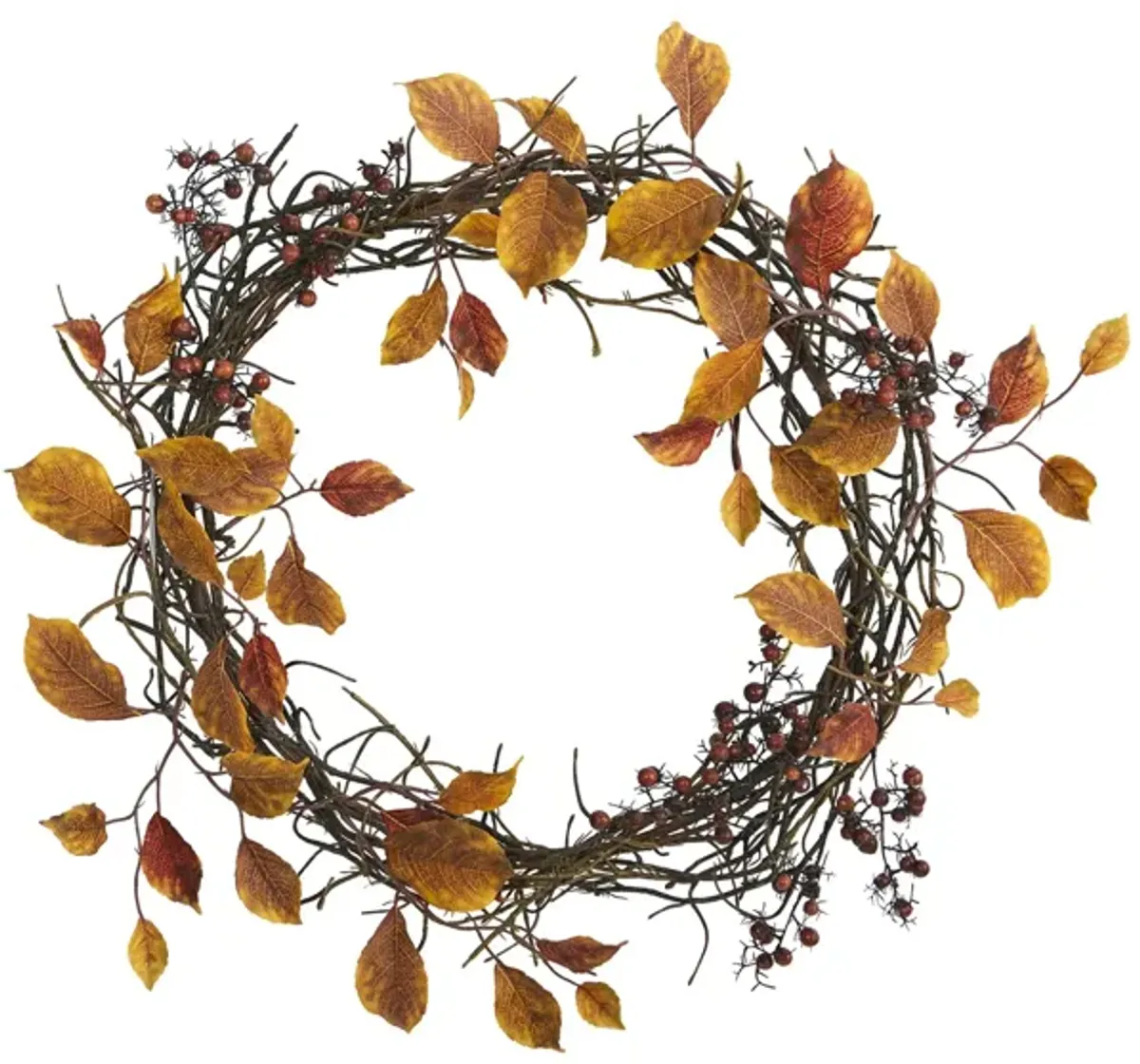 19" Leaf and Twig Artificial Wreath in Orange by Bellanest