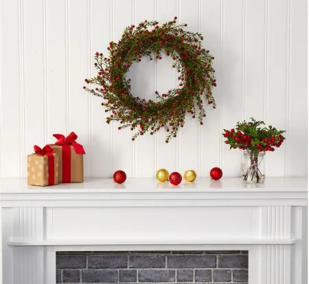 20" Boxwood and Berries Artificial Wreath in Green by Bellanest