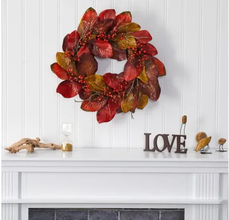 24" Leaf and Berries Artificial Wreath in Orange by Bellanest