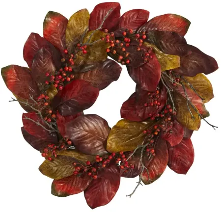 24" Leaf and Berries Artificial Wreath in Orange by Bellanest