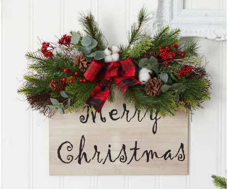20" Holiday Merry Christmas Door Wall Hanger in Brown by Bellanest