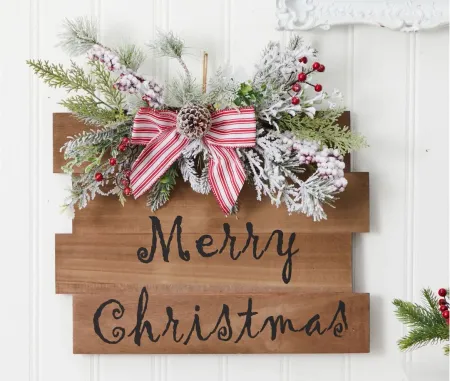 20" Holiday Merry Christmas Door Wall Hanger in Brown by Bellanest