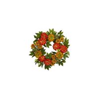 24" Peony and Mum Artificial Wreath in Orange by Bellanest
