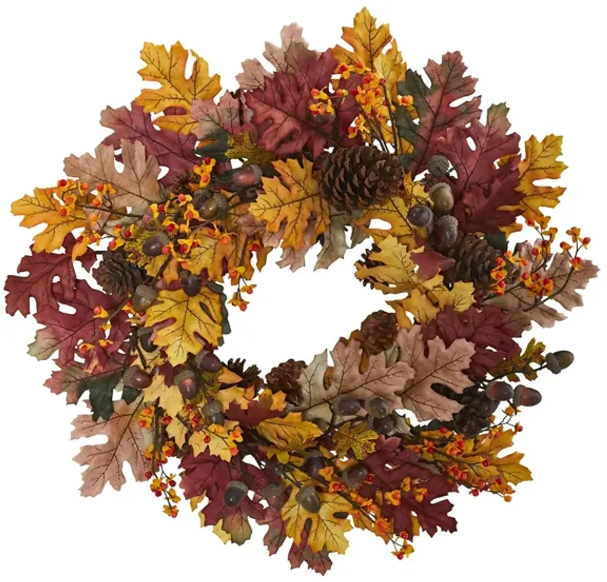 24" Oak Leaf and Acorn Artificial Wreath in Multicolor by Bellanest