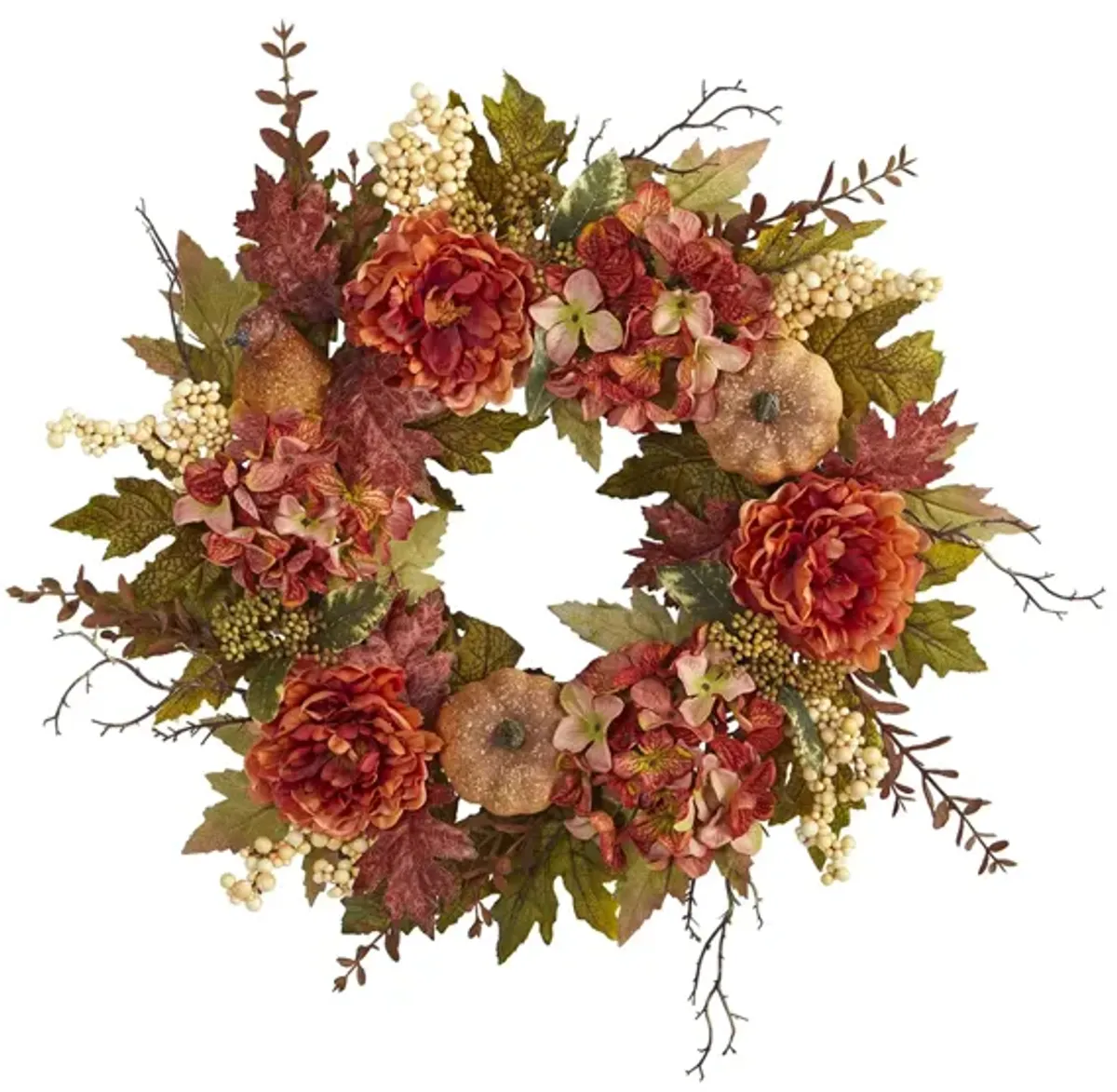 24" Peony and Pumpkins Artificial Wreath