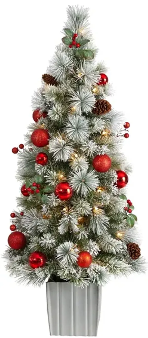 4' Pre-Lit Winter Flocked Artificial Tree