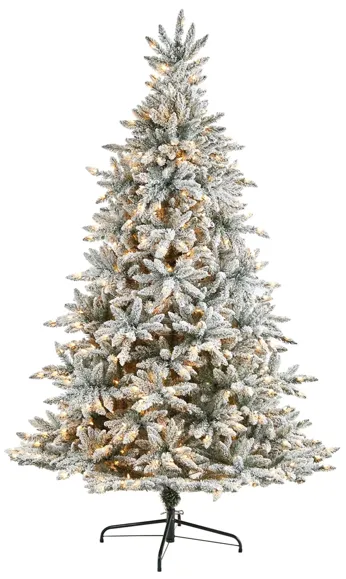 8' Flocked West Virginia Spruce Artificial Tree in Green by Bellanest