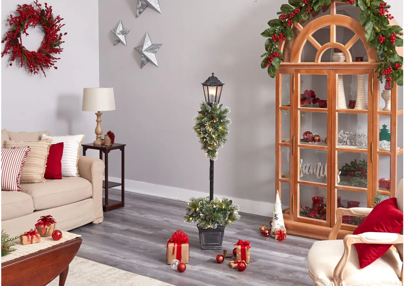 5' Holiday PreLit Decorated Lamp Post with Artificial Greenery