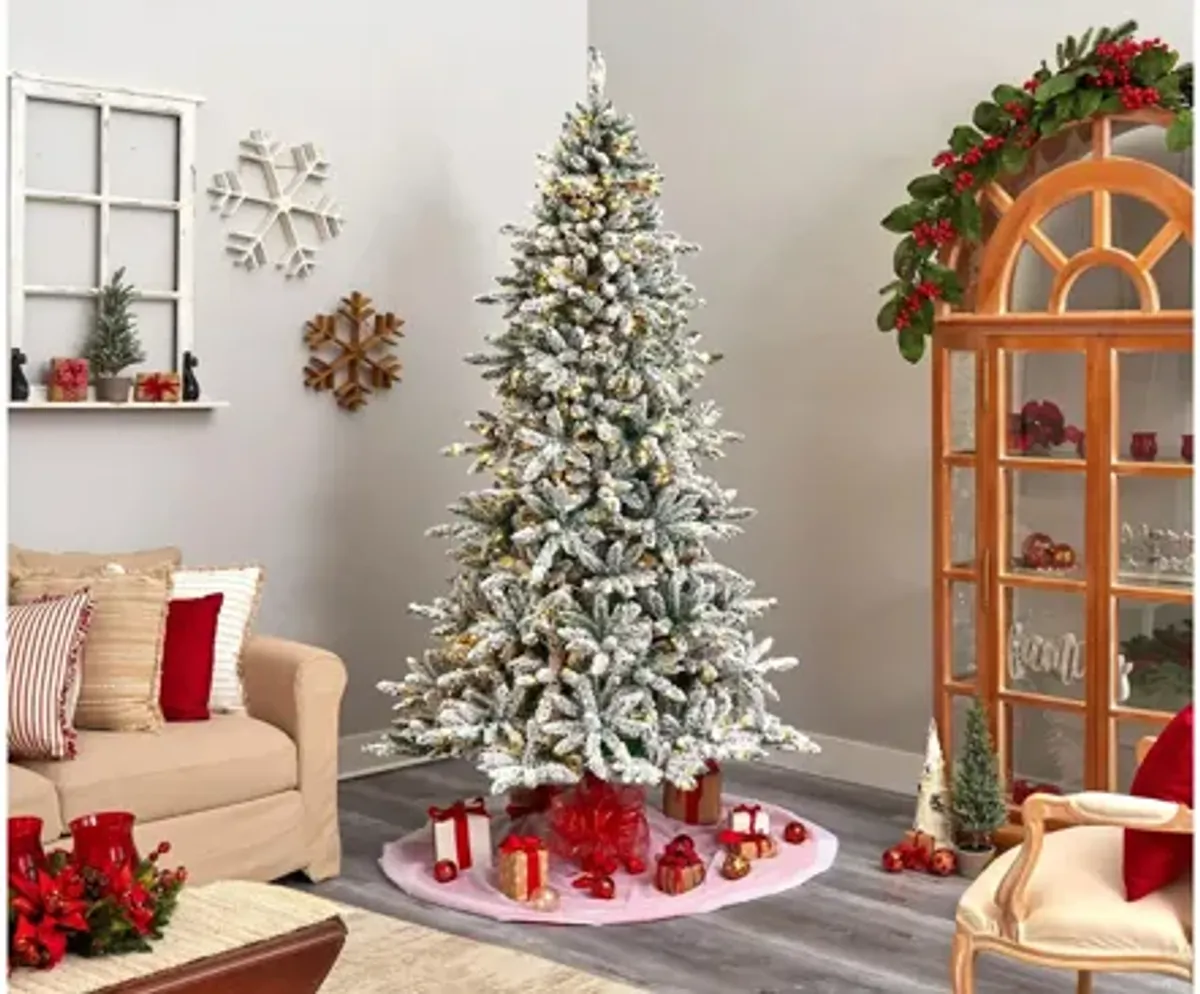 8' Pre-Lit Flocked Livingston Fir Artificial Tree with Pine Cones