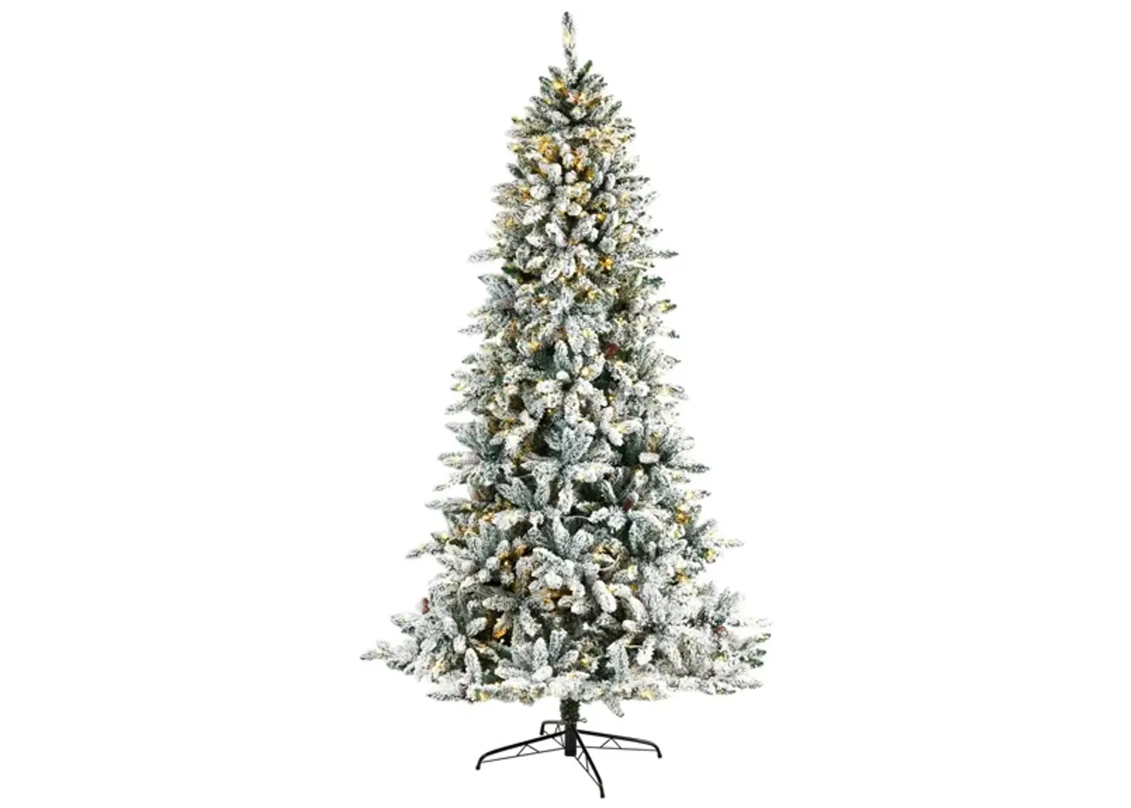 8' Pre-Lit Flocked Livingston Fir Artificial Tree with Pine Cones in Green by Bellanest